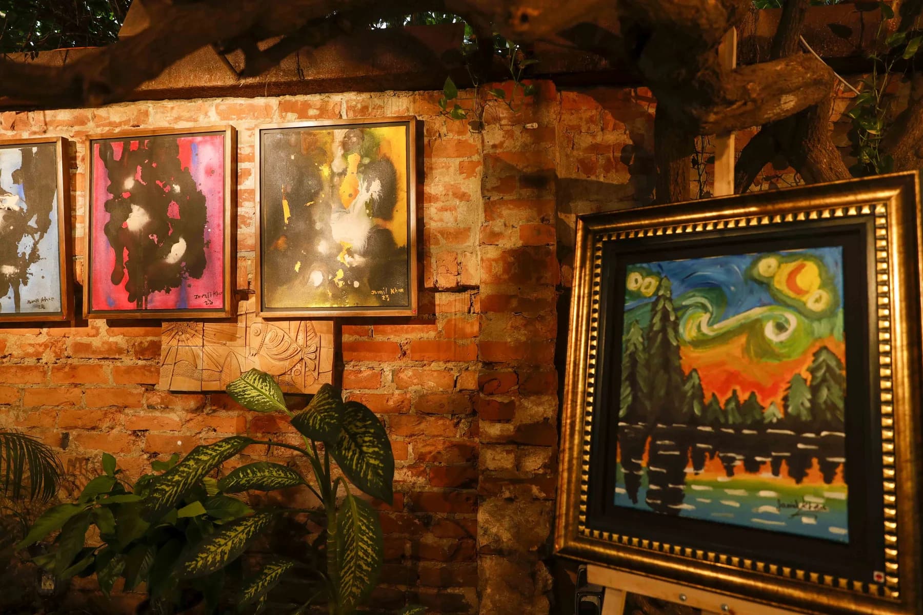 Paintings on the wall and on easels — Inspiration, a solo exhibition by Jamil Khan at Gallery Cosmos