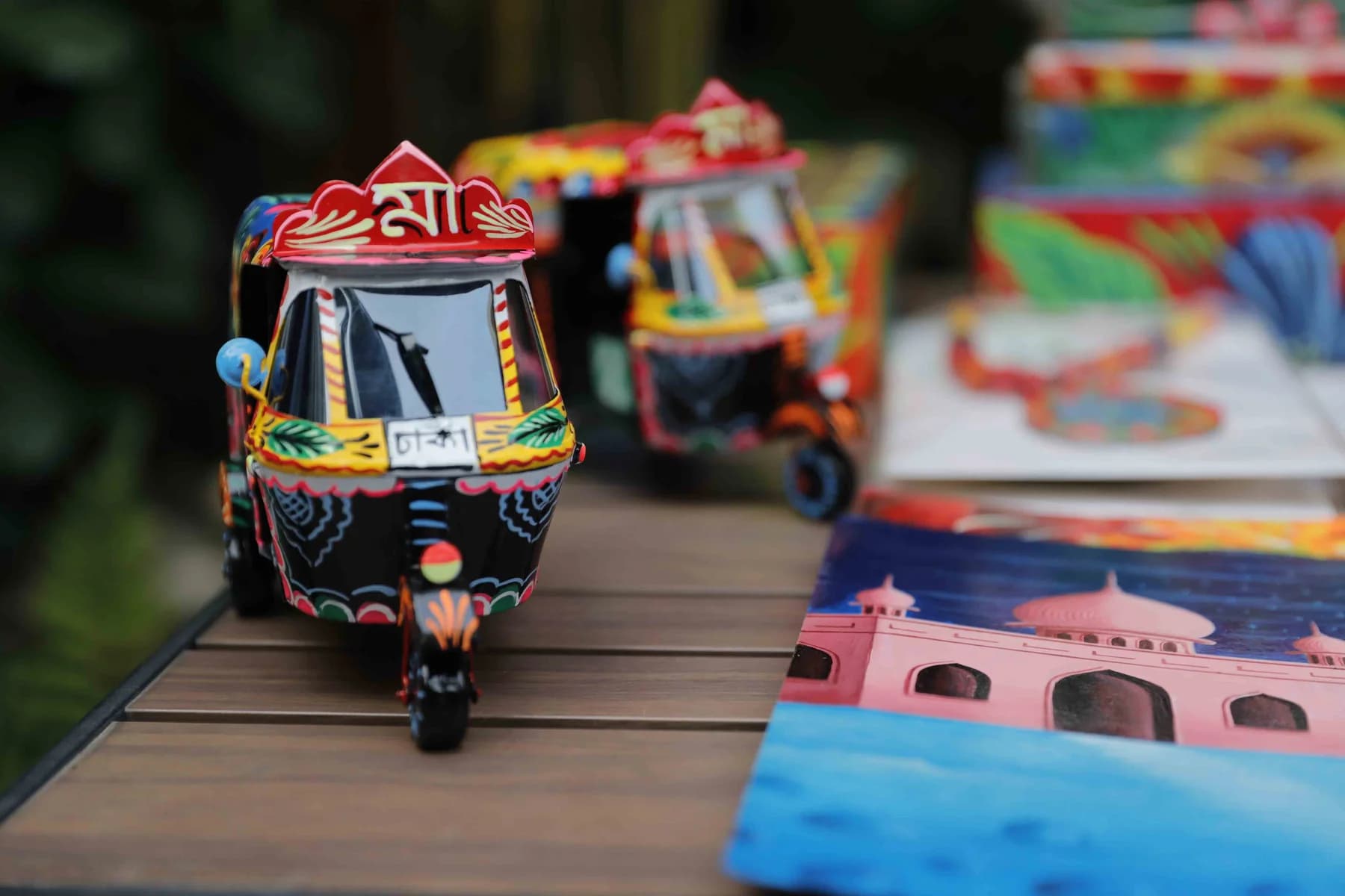 Painted auto-rickshaw model — Rickshaw Art Exhibition at Gallery Cosmos